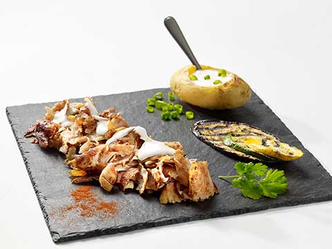 Mondial Kebab - Assiette de kebab, légumes grillés